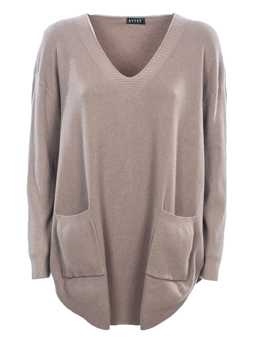 MAGLIA CALATA SCOLLO A V CON TASCHE, TG UNICA - TAUPE